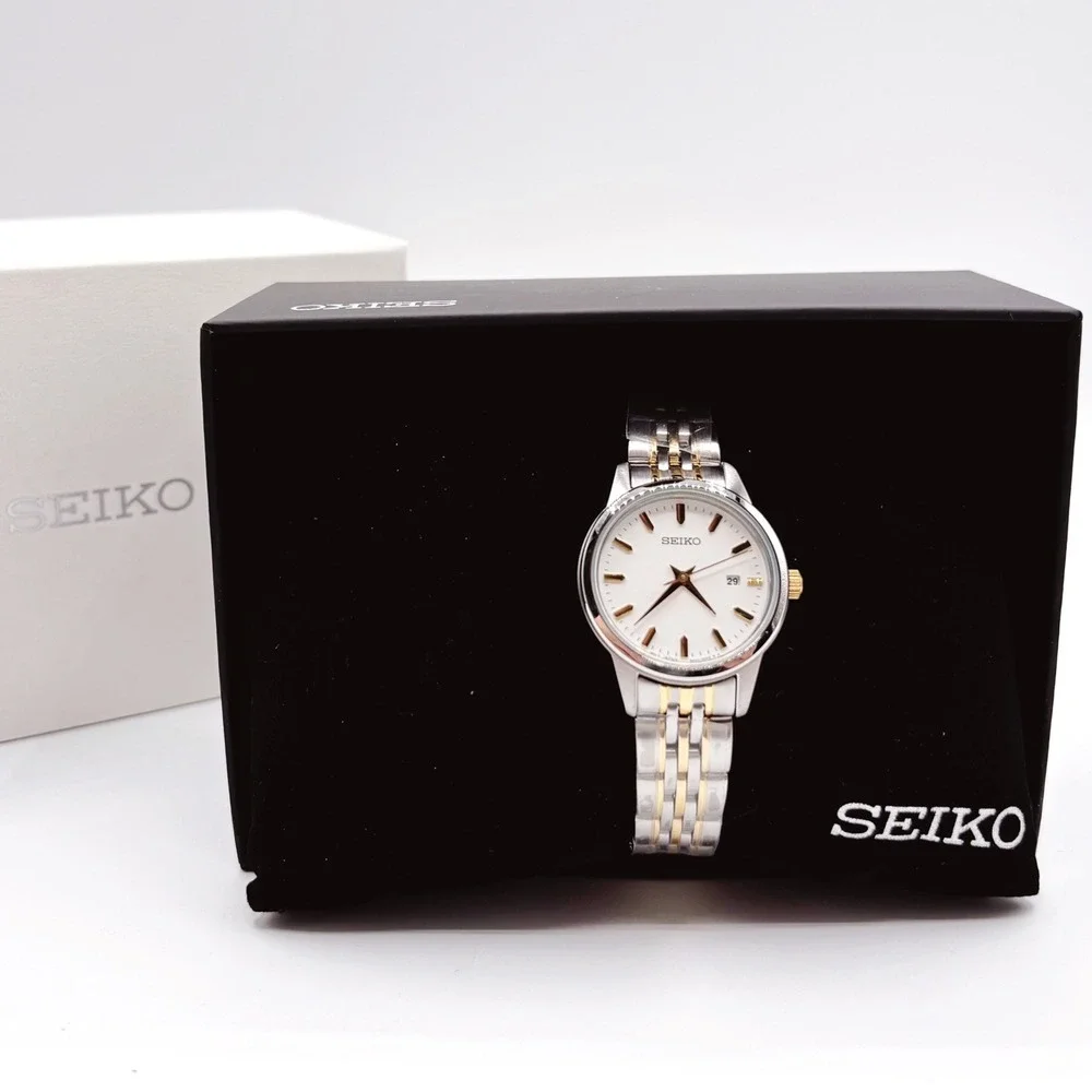 Seiko Ladies SUR834 Two Tone Silver Gold Watch White Dial New box Gift for her